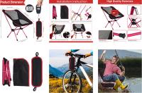 Silla Plegable Ultraligera Desmontable Portátil Para Camping Pesca Barbecue Jardín Senderismo Silla De Asiento Extendido Metálica Moderna - details 0