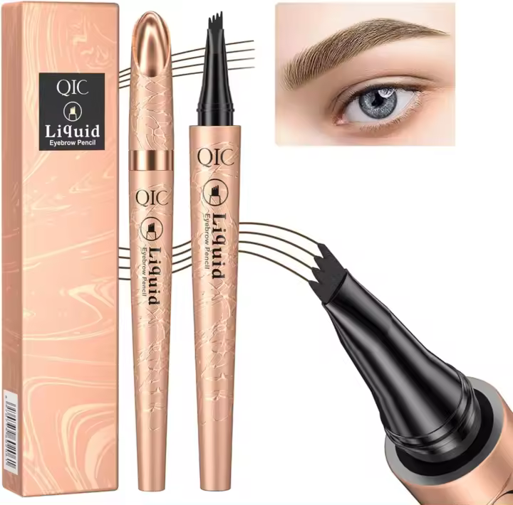 Lápiz para cejas, resistente al agua, con tinta en gel y cuatro puntas, aspecto natural que dura todo el día (café claro) - 1