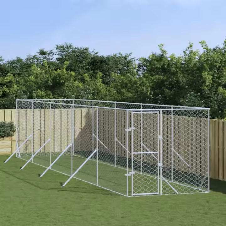 vidaXL Perrera de exterior acero galvanizado plateado 2x10x2 m - 1
