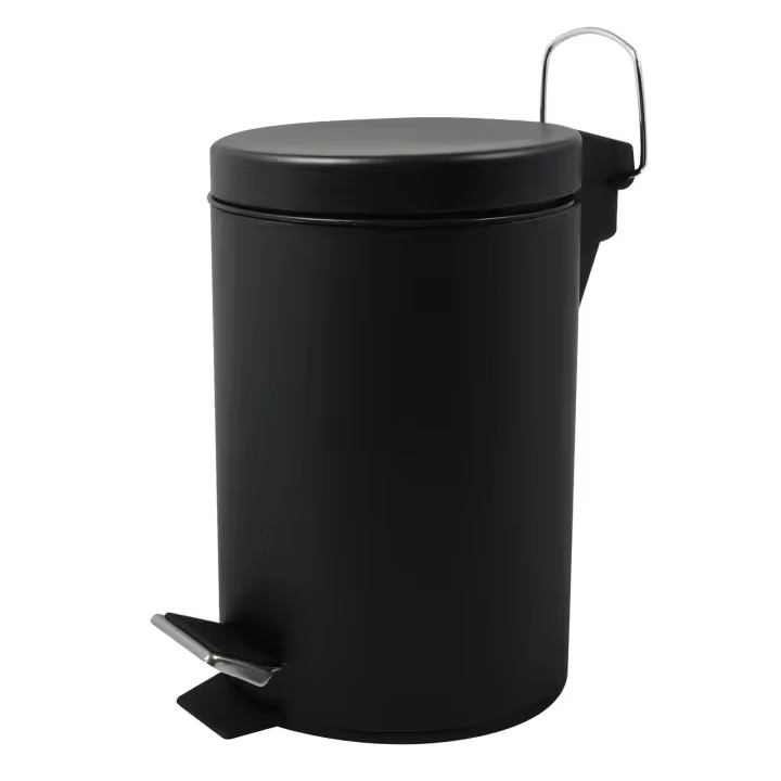 MSV Papelera Negra de Baño 3L en Acero Inoxidable con Cubo Extraíble - 1