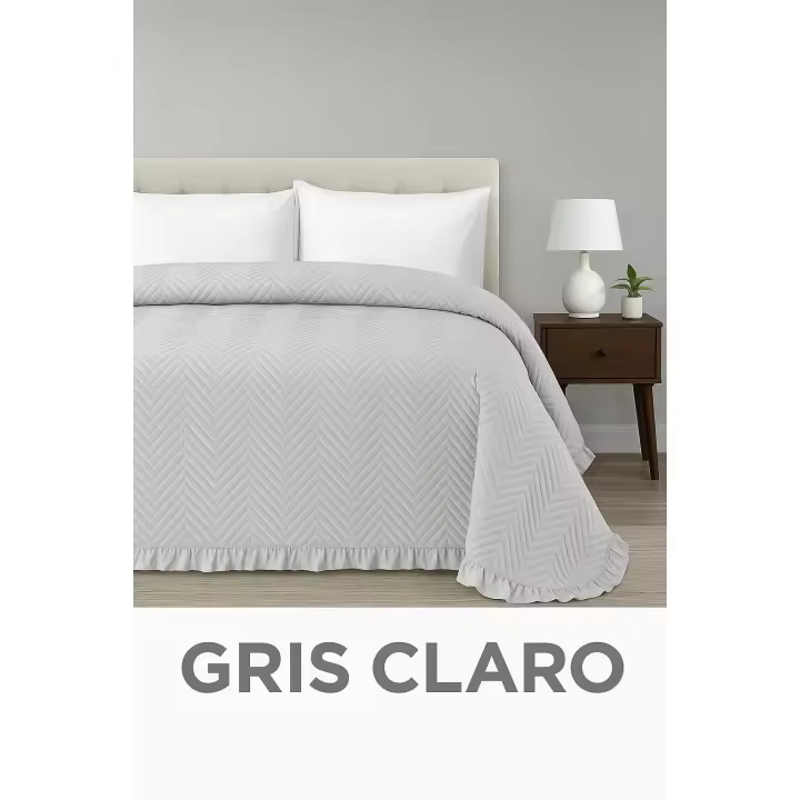 Colcha Bouti Gris Claro Lavada Lisa | Ropa de Cama de Verano | Tacto Suave | Diseño Moderno y Decorativo | Microfibra de Calidad. - 1