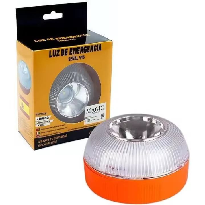 Luz de Emergencia V16 Homologada para Señalización en Carretera de Coche y Moto. Luz Amarilla Intermitente y Blanca Fija con Encendido Automático, Base Imantada y Batería Recargable. - 1