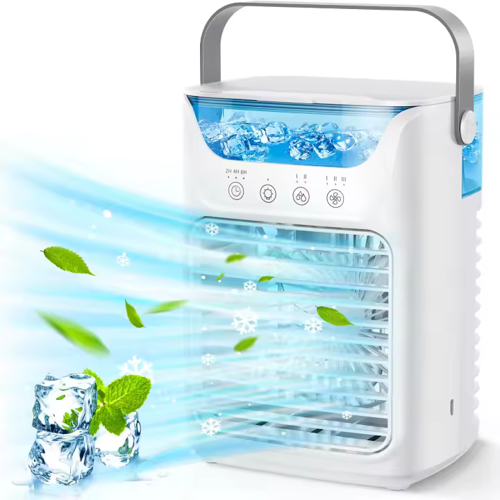 PORCHEDDU Aire acondicionado portátil Silencioso, refrigerador de Aire Pequeño USB, 650 ml, 3 velocidad y temporizador de 2-4-6 horas, 3 Niebla fría Y 7 Luces LED, use personal en la oficina en casa - 1