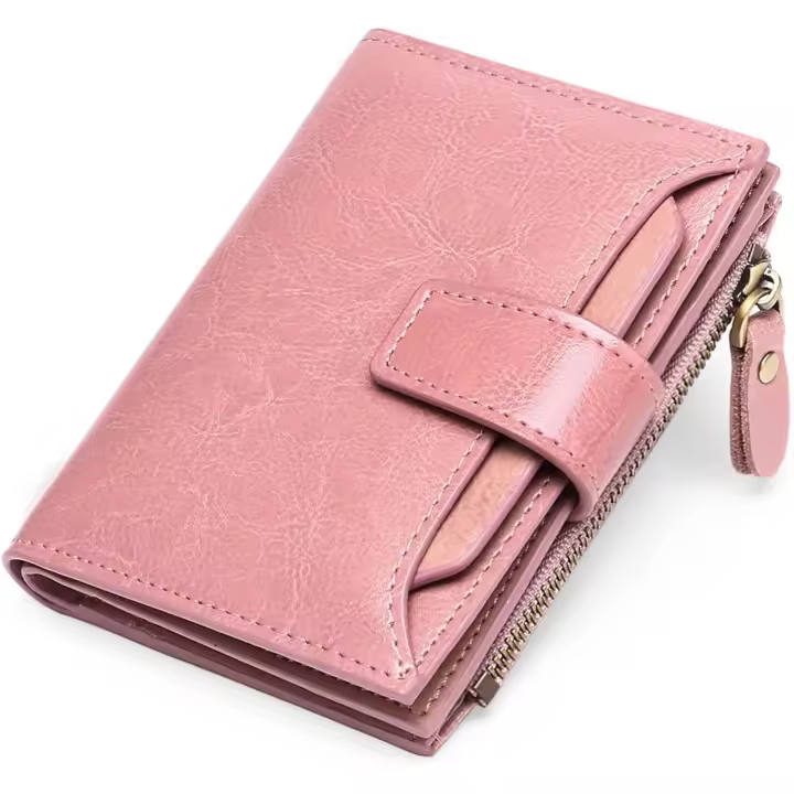 Cartera Mujer pequeña, Cartera Monedero Mujer Piel auténtica con 14 Ranuras para Tarjetas Bloqueo RFID Billetera Cuero auténtico Muy Suave Billetera Corta de Las Señoras Titular - 1