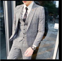 Traje De 3 Piezas Estampado De Rayas Y Cuadros De Alta Calidad - Traje Elegante Para Bodas Y Negocios Estilo Británico Con Chaleco Y Pantalones - details 11