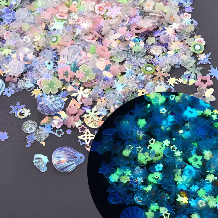 10g Mezcla De Lentejuelas Luminosas Para Brillar En La Oscuridad Con Diseño De Nieve Y Pluma Redonda Concauda Para Decoración De Joyería Y Uñas - 1