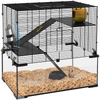 PawHut Jaula para Hámster Casa para Animales Pequeños con Fondo de Vidrio Plataformas Cuenco Bebedero Casita Rampas y Rueda de Ejercicio 60x40x54,5 cm Negro - details 0