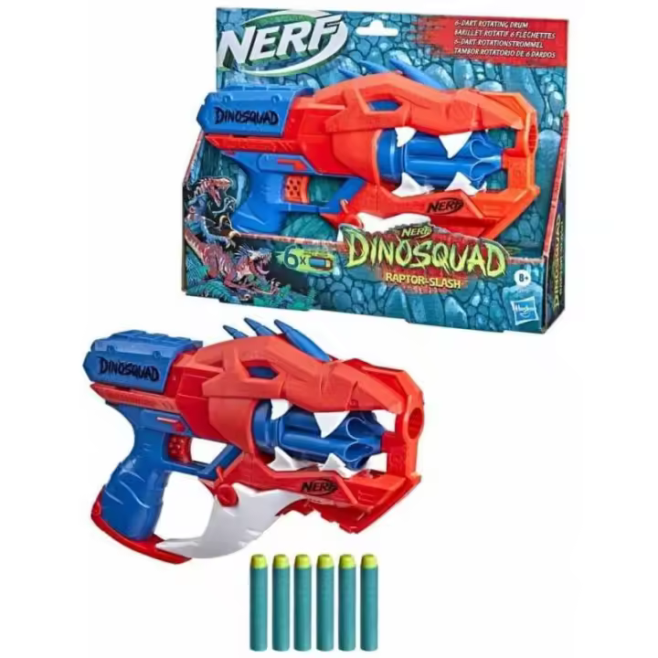 Nerf Lanzador DinoSquad Raptor Slash con Tambor Giratorio de 6 Dardos de Hasbro - 1