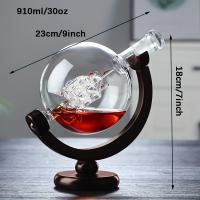 Juego De Decantador De Globe Con Carafas De Vidrio Libre De Plomo Y 2 Cristales Para Whiskey Soporte De Madera Elegante Regalo De Calidad - details 2