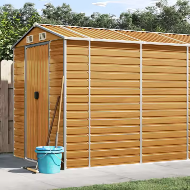 vidaXL Caseta de jardín acero galvanizado marrón claro 191x640x198 cm - 1