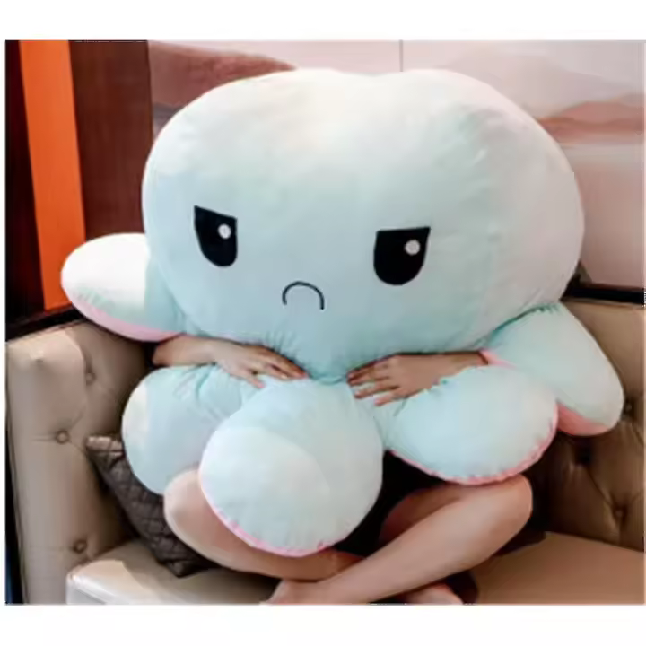 Flip Octopus Doll Large Double-sided Flip Mood Face Changing Doll Angry Decompression Plush Toy Birthday Gift Pink To Light Blue! Diameter 90cm (inse - 1