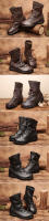 Botas Cortas De Cuero Para Mujer Moda Vintage Antideslizantes Comodidad Media Caña De Bota Zapatos Casuales Con Tacón Bajo - details 5