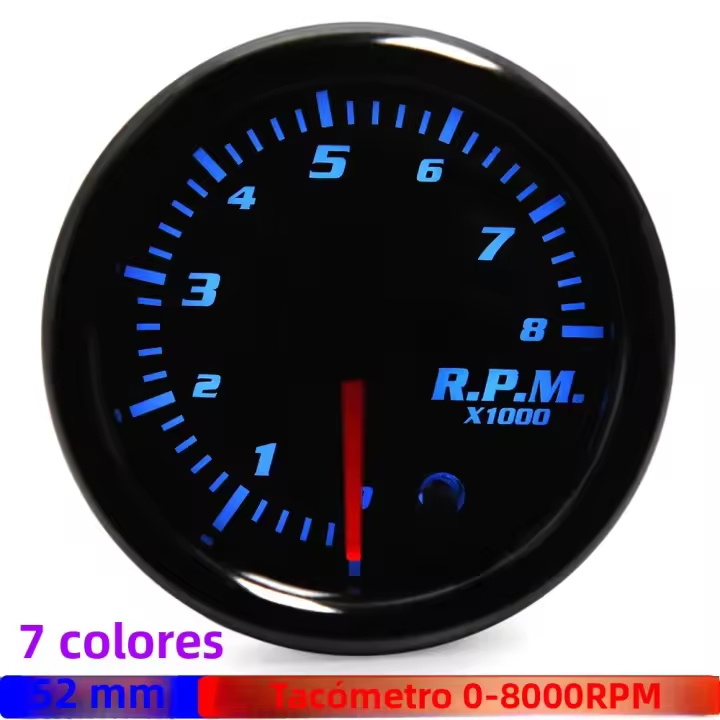 Tacómetro LED De 7 Colores 0-8000 RPM Para Coche De Gasolina Con Indicador De Puntero Medidor De RPM Para 1-8 Cilindros 12V 2" 52mm - 1