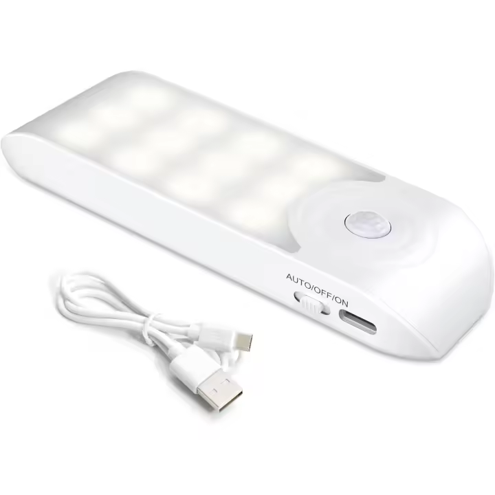 Luz nocturna LED recargable con sensor de movimiento automático, ideal para armario, dormitorio, pasillo, guardarropa y escalera [12 LED] - 1