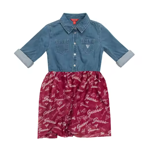 GUESS — Cod. J4GKA1  Vestido, niÑa, manga larga, bicolor, con logo - 1