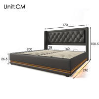 Cama de almacenamiento hidráulico de Material de PU Negro, Cabeza de Cama de almacenamiento with Carga USB type C, función LED de 3 lados (with colchón) - details 6
