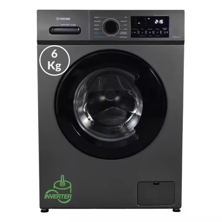 LAVADORA ELECSAN WM610INBS 6KG 1000rpm MOTOR INVERTER COLOR GRIS GRAFITO - 1