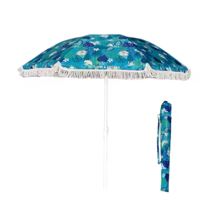 VICTORIA&ANDREA® Sombrilla de Playa de Palo Metal, Parasol Flexible Plegable y Inclinable, Protección de Rayos UV, incluye bolsa de transporte, Ideal para Playa Jardín Piscina y Terraza，Adecuado para acampar, protección solar al lado de la playa - 1