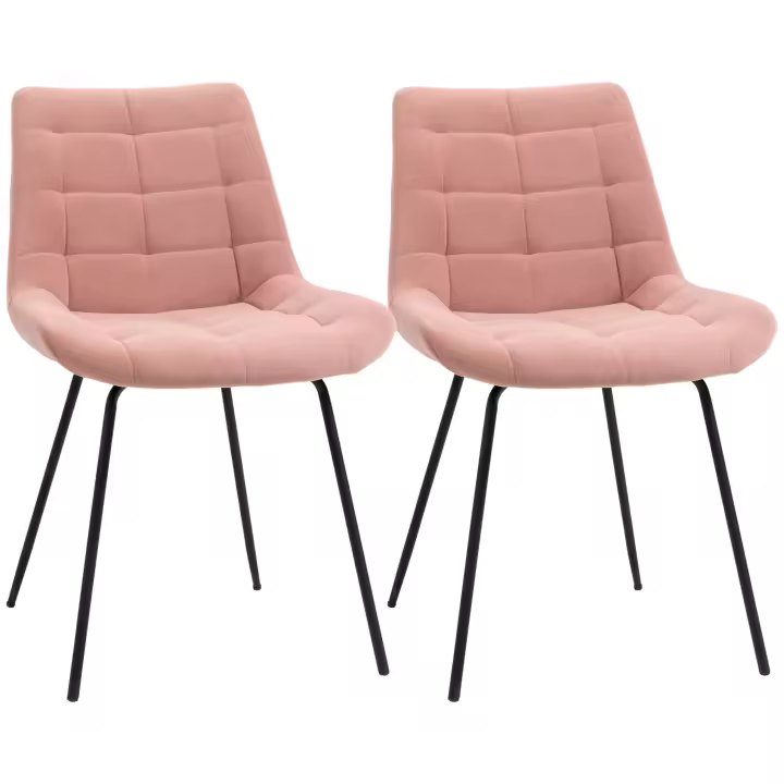 HOMCOM Juego de 2 sillas de comedor, silla de cocina, silla tapizada con respaldo, funda de terciopelo, para sala de estar,En diseño retro, patas de acero,50 x 61 x 79 cm - 1