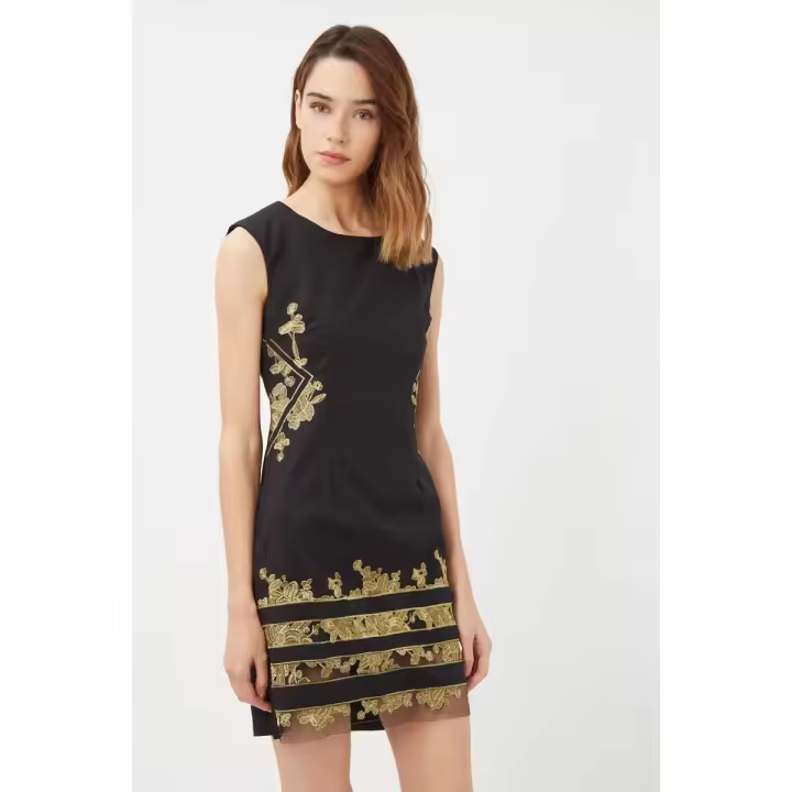 LOVE & MONEY Vestido Bordado Dorado Diseño Recto Sin Mangas - 1