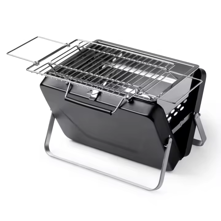 Barbacoa portátil para carbón realizada en acero inoxidable. Ideal para llevar en coche, en la carabana o el barco. Se pliega en formato maletín para hacer más fácil su transporte. - 1