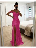 Vestido De Fiesta Casual Largo Con Abertura Y Lentejuelas Estilo Europeo Y Estadounidense Para Mujer Vestido Halter Sin Costuras De Verano Y Otoño - details 9