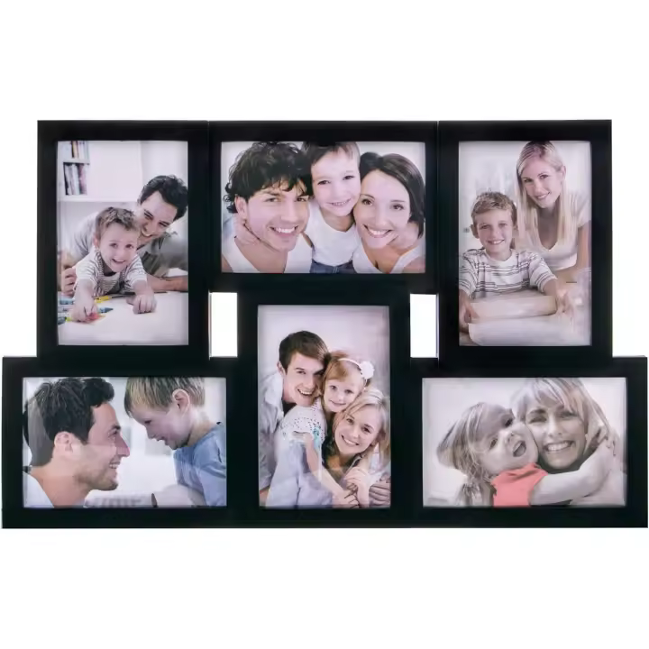 EasySpeed Portarretratos Collage 6 Fotos, Marco Multifoto de Pared, Decoración Hogar u Oficina, Tamaño 13x18 cm, Colección Foto, Color Negro, Galería, Cuadro de Fotos, Porta Fotos - 1
