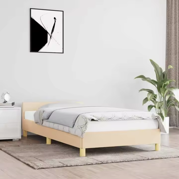 Estructura de cama con cabecero sin colchón tela crema 90x200cm - 1