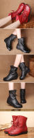 Botas Cortas De Cuero Para Mujer Moda Vintage Antideslizantes Comodidad Media Caña De Bota Zapatos Casuales Con Tacón Bajo - details 3