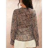 Camisa Leopardo Impresión V-Neck Botones Talla Grande Moda Casual Para Mujer Ropa Oficina Blusa Adecuada Para Edad Media - details 4