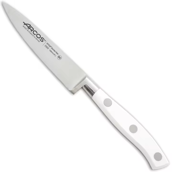 ARCOS Riviera Blanc - Cuchillo Mondador (100 mm) - Hoja de Acero Inoxidable Forjado Nitrum® - Mango Blanco de Polioximetileno (POM) - 1
