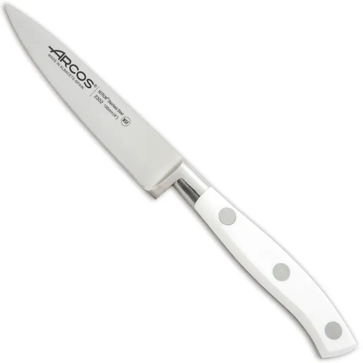 ARCOS Riviera Blanc - Cuchillo Mondador (100 mm) - Hoja de Acero Inoxidable Forjado Nitrum® - Mango Blanco de Polioximetileno (POM) - 1