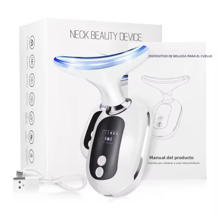Dispositivo De Belleza Para Cuello Y Cara EMS Masajeador De Levantamiento Facial Eliminador De Doble Mentón Terapia De Luz LED Para Eliminación De Arrugas Y Tensión De Piel - 1
