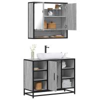 vidaXL Juego de muebles de baño 2 pzas madera contrachapada en color Negro/Roble ahumado/Marrón roble y más | almacenamiento funcional diseño moderno para baño dormitorio sala - details 4