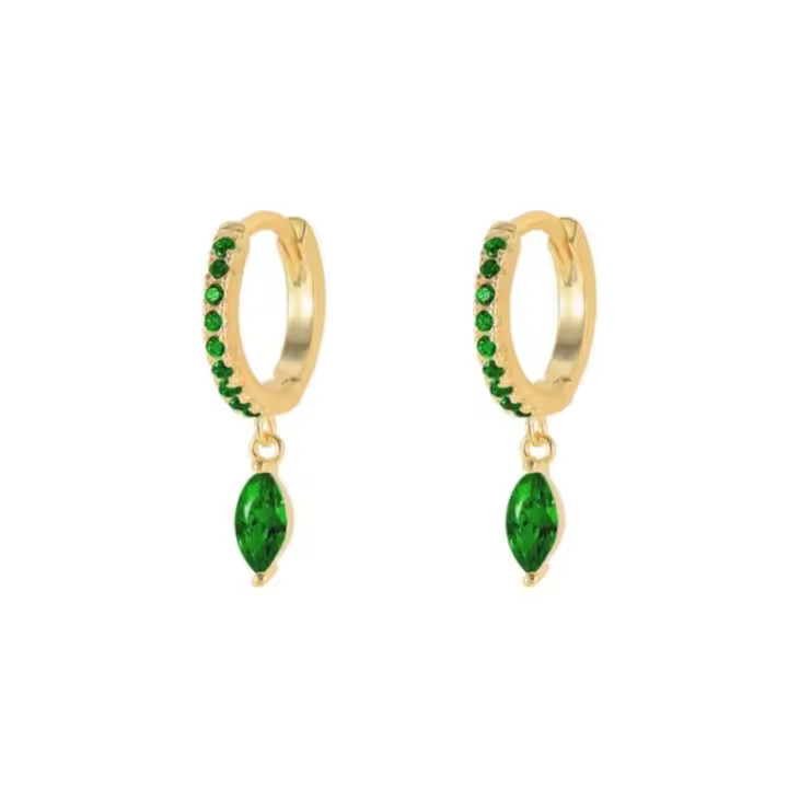 Pendientes de Aro Dorados con Cristales Verdes, 3x21 mm, Ref: CHP158CRIP03Z - 1