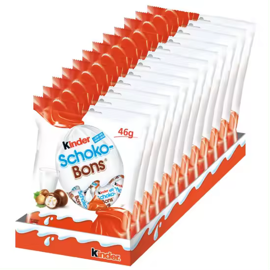 Kinder Schoko-bons caja 12 bolsas de 46g chocolate relleno de crema de avellana - 1