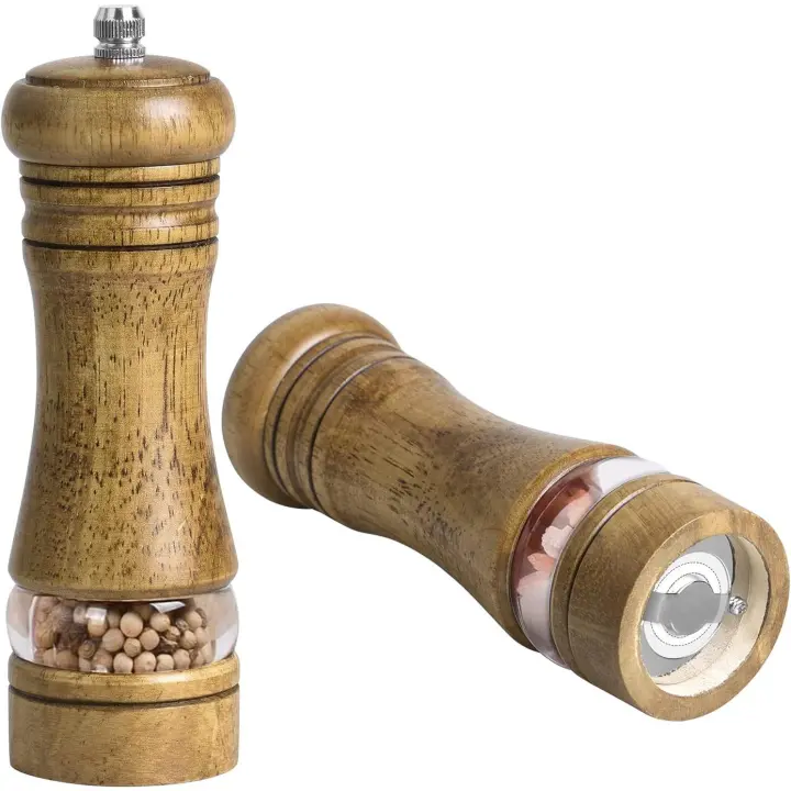Molinillo de Sal Y Pimienta, Dveda, paquete de 2, molinillo Manual de Madera para Sal Y Pimienta de 6,5 pulgadas con Molienda de Cerámica ajustable y acrílico transparente - 1