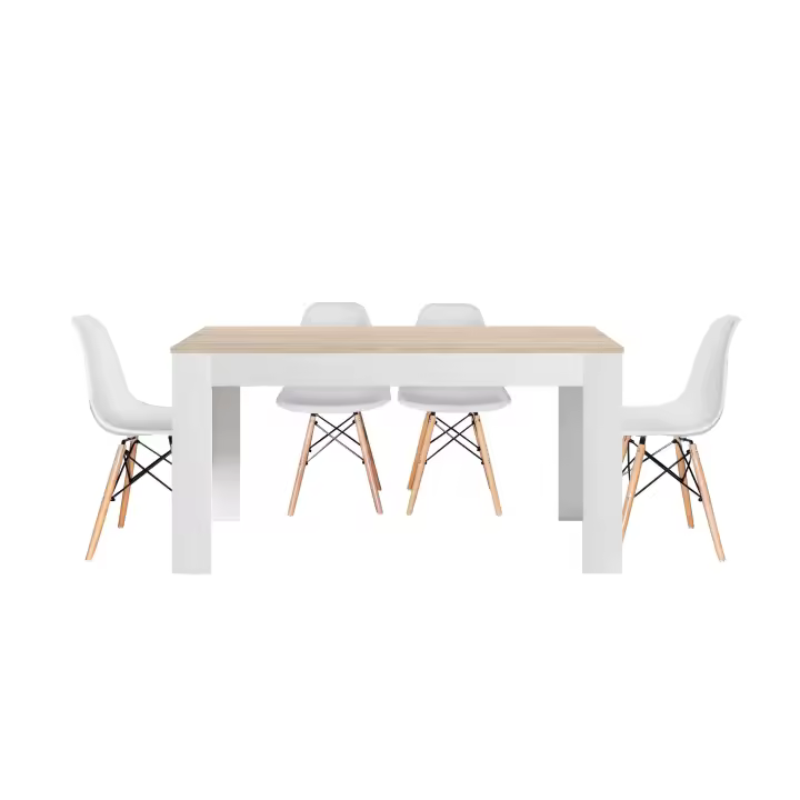 Mesa de Comedor o Cocina Blanco/Cambria  + 4 Sillas Estilo Nordico Blanco - 1