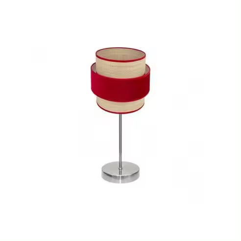 FABRILAMP Lámpara de Mesa Sobremesa Reyes 1xe14 Niquel/Natural-Rojo 43x18x18 Cm - Diseño Elegante - 1