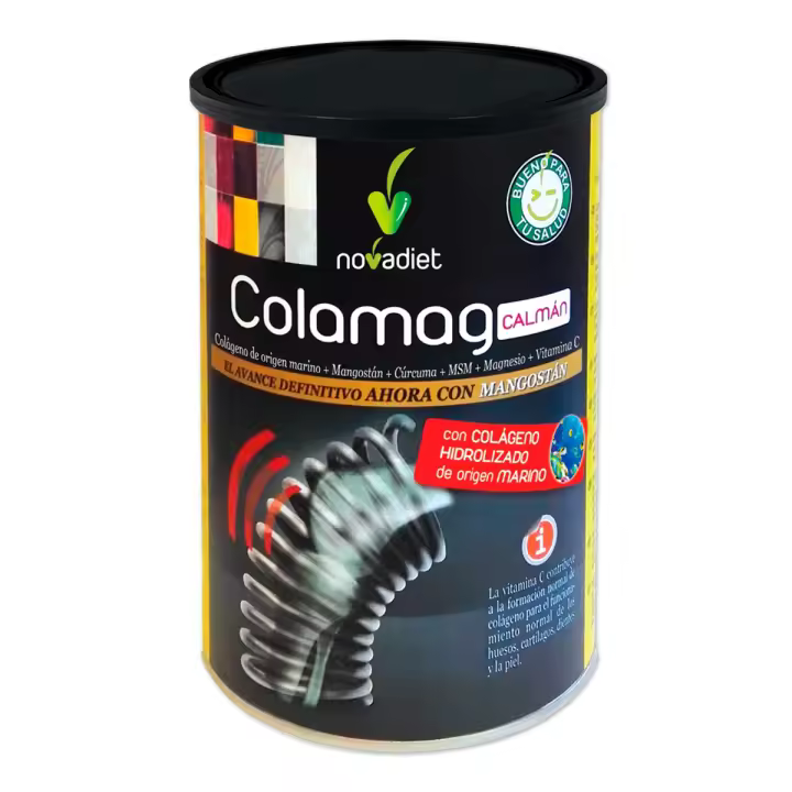 Novadiet Colamag Calmán 300 g para  regenerar el cartílago de las articulaciones y proporcionar al organismo la estructura de sostén para órganos y tejidos. Colágeno de origen marino + Mangostán + Cúrcuma + MSM + Magnesio + Vitamina C - 1