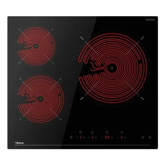 Teka - Placa vitroceramica TBC63120 de 59 cm con 3 zonas de cocción, zona extra grande de 32 cm para paellas, 6700 W, negro, diseño integrable para cocina moderna - 1