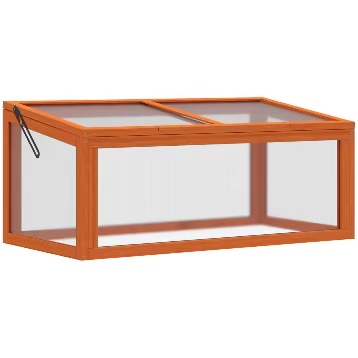 Outsunny Cold Frame Invernadero Cold Frame Box Parterre Cama de Plantas con Cubierta de Madera y Policarbonato Resistente a la Intemperie 90 x 46 x 40 cm - 1