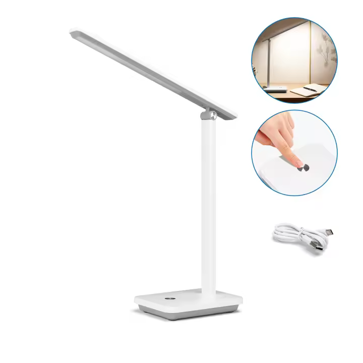 Aigostar lámpara escritorio LED,flexo de escritorio plegable con cable, puerto USB y tipo C, 3 modos y 4 niveles de brillo, función de memoria, flexible ajustable, control táctil, blanco-Verde - 1