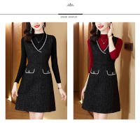EVNISI Conjunto De Dos Piezas Chaleco Vestido Tweed Slim Para Oficina Chic Vestido De Fiesta Para Mujer Otoño Invierno - details 6