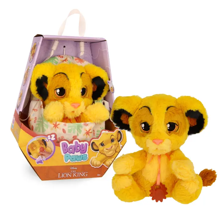 BABY PAWS Simba, Peluche Interactivo, con Sonidos Que Abre y Cierra los Ojos e Incluye una Bolsa para Llevarlo Contigo, Juguete Regalo para Niños y Niñas de 3 Años o Más - 1