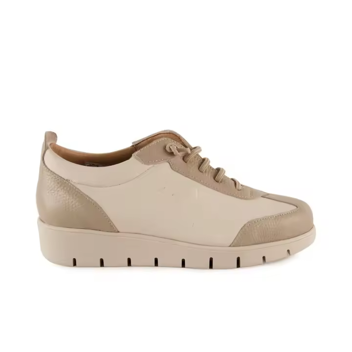 Zapatillas Chamby Casual de Piel Beige con Piel Microfibra Transpirable - 1