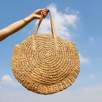 Bolso De Hombro Hecho a Mano Con Paja Vintage Bolso De Playa Redondo Bohemio Verano Casual Bolsa De Rattan Círculo Raffia Para Mujer - details 12
