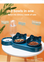 Tazas Para Gatos Con Alimentador De Agua 3 En 1 Diseño De Oreja Tazas Inclinadas Con Botella De Agua Para Protección De Cuello Set De Alimentos Y Agua - details 2