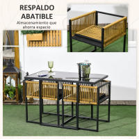 Outsunny Conjunto de Mesa y Sillas de Jardín Exterior Juego de 3 Piezas Sillas con Respaldo Plegable y Cojines y Mesa de Cristal Diseño Anidado para Terraza Patio Natural y Negro - details 4