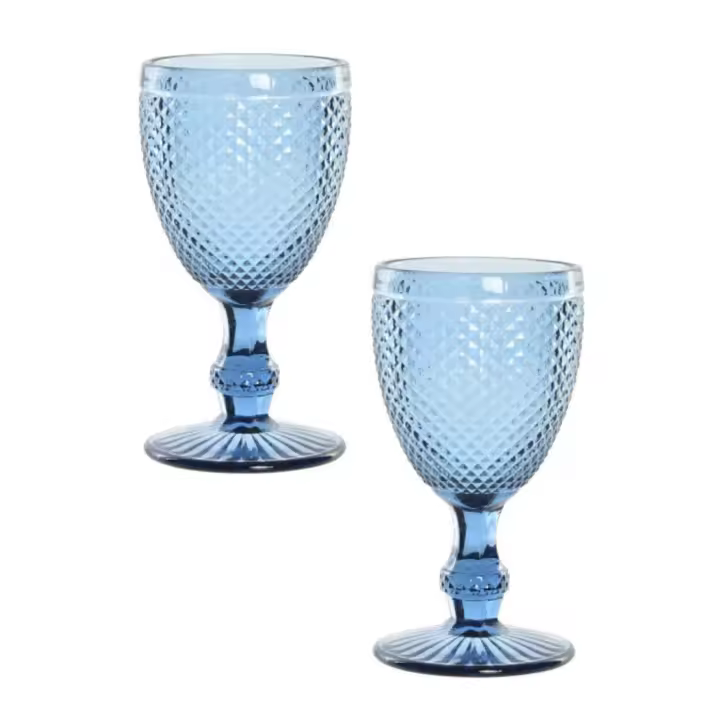 Pack de 2 Copas de Cristal con Grabado Azul Item - 8 x 8 x 15,5 cm - Capacidad 240 mL - Elegantes y Duraderas - Apta para Lavavajillas - Ideal para Vinos y Bebidas - Diseño Sofisticado para Cenas y Celebraciones - 1